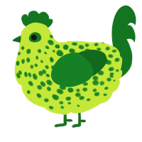 A lime and leaf chicken with a speckle pattern