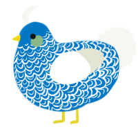 A sapphire and white chicken with a double-lace pattern