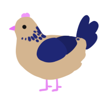 A beige and navy chicken with a neck-speckle pattern