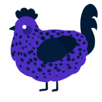 A indigo and tumblr chicken with a speckle pattern