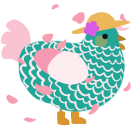 A turquoise and rose chicken with a lace pattern