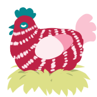 A crimson and rose chicken with a bar pattern