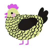 A lemon and sable chicken with a lace pattern