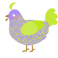 A lilac and lime chicken with a double-lace pattern