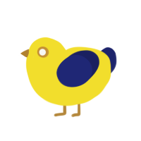 Trevor, a yellow and navy chicken