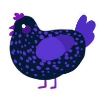 A tumblr and indigo chicken with a speckle pattern