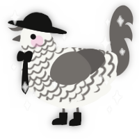 A white and grey chicken with a lace pattern