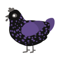 Blackberry Gobbler, a black and overcast chicken with a speckle pattern