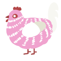 A pink and white chicken with a bar pattern