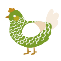 A chartreuse and cream chicken with a lace pattern