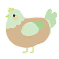 A beige and gluppy chicken with a head pattern