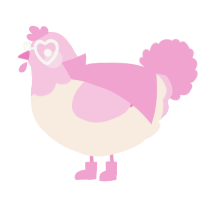 A cream and pink chicken with a head pattern