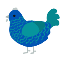 A ultramarine and teal chicken with a lace pattern