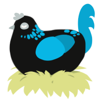 A black and cerulean chicken with a neck-speckle pattern