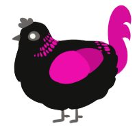 A black and fuchsia chicken with a neck-band pattern