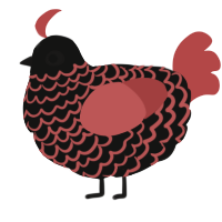 A black and red chicken with a lace pattern