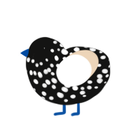 Petunia, a black and cream chicken with a speckle pattern