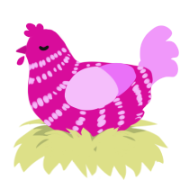 A fuchsia and lavender chicken with a bar pattern