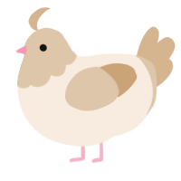 A cream and beige chicken with a head pattern