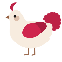 A cream and crimson chicken