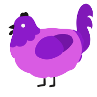 A orchid and violet chicken with a head pattern