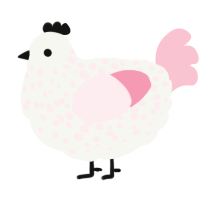 A white and rose chicken with a speckle pattern