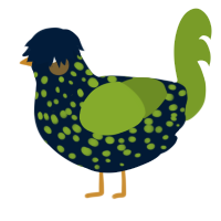 A tumblr and chartreuse chicken with a speckle pattern