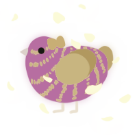 A amethyst and gold chicken with a bar pattern
