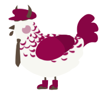 A white and maroon chicken with a half-lace pattern