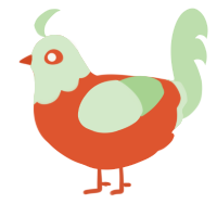 A vermilion and gluppy chicken with a head pattern