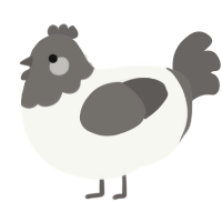 A white and grey chicken with a head pattern