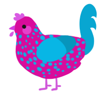 A fuchsia and cerulean chicken with a speckle pattern
