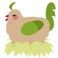 A beige and chartreuse chicken