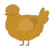 A ochre and gold chicken with a lace pattern