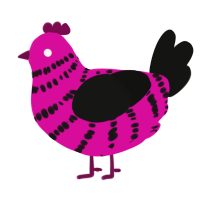 A fuchsia and black chicken with a bar pattern