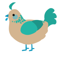 A beige and turquoise chicken with a neck-speckle pattern