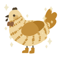 A cream and orange chicken with a bar pattern