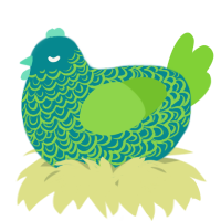 A teal and grass chicken with a double-lace pattern