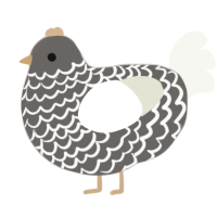 A grey and white chicken with a lace pattern