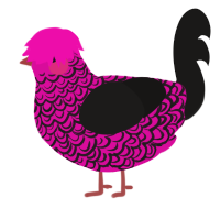 A fuchsia and sable chicken with a double-lace pattern