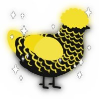 A black and yellow chicken with a lace pattern