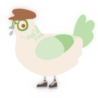 A cream and gluppy chicken with a neck-speckle pattern