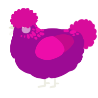 A plum and fuchsia chicken with a neck-speckle pattern