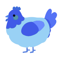 A violet and yellow chicken with a head pattern