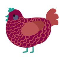 A maroon and red chicken with a lace pattern