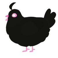 A black chicken with a head pattern