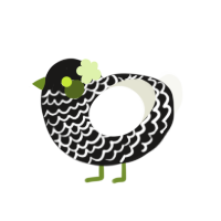 A sable and white chicken with a lace pattern