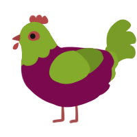 A wine and chartreuse chicken with a head pattern