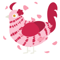 A rose and crimson chicken with a bar pattern