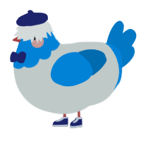 A silver and sapphire chicken with a head pattern